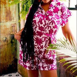 NWT Eloquii Pink Floral Cuffed Romper